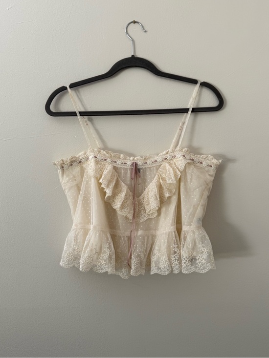 American Eagle Outfitters Tops - American Eagle Lace Ruffle Cropped Tank Top Small Cottagecore Coquette